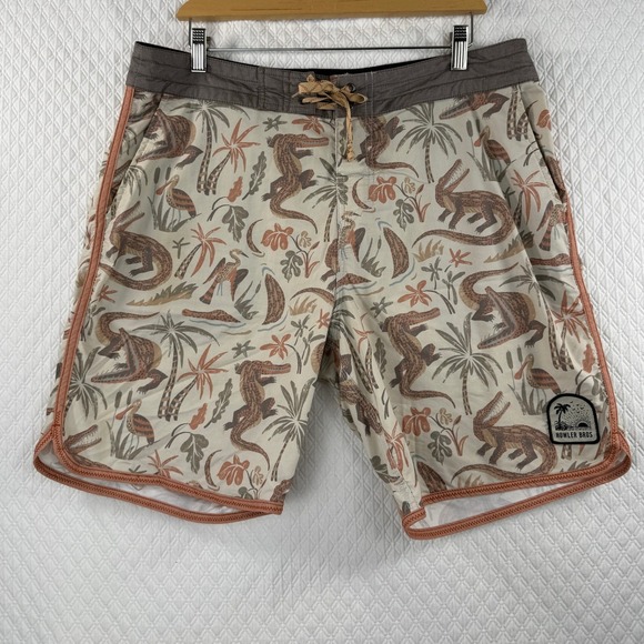 Howler Brothers Other - Howler Brothers Mens 35/L Alligator Print Board Shorts Tan Brown Heed The Call